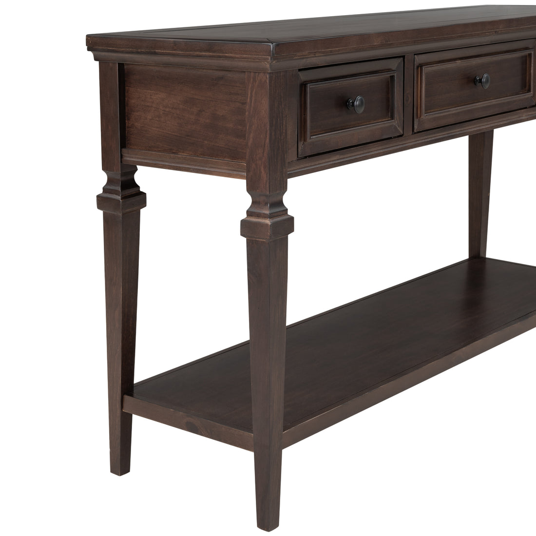 Classic Retro Style Console Table With Three Top Drawers And Open Style Bottom Shelf, Easy Assembly Espresso Espresso Solid Wood