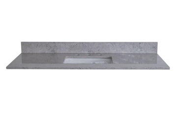 43 Inches Bathroom Stone Vanity Top Calacatta Gray Engineered Marble Color With Undermount Ceramic Sink And 3 Faucet Hole With Backsplash Gray Stone