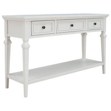 Classic Retro Style Console Table With Three Top Drawers And Open Style Bottom Shelf, Easy Assembly Antique White Antique White Solid Wood