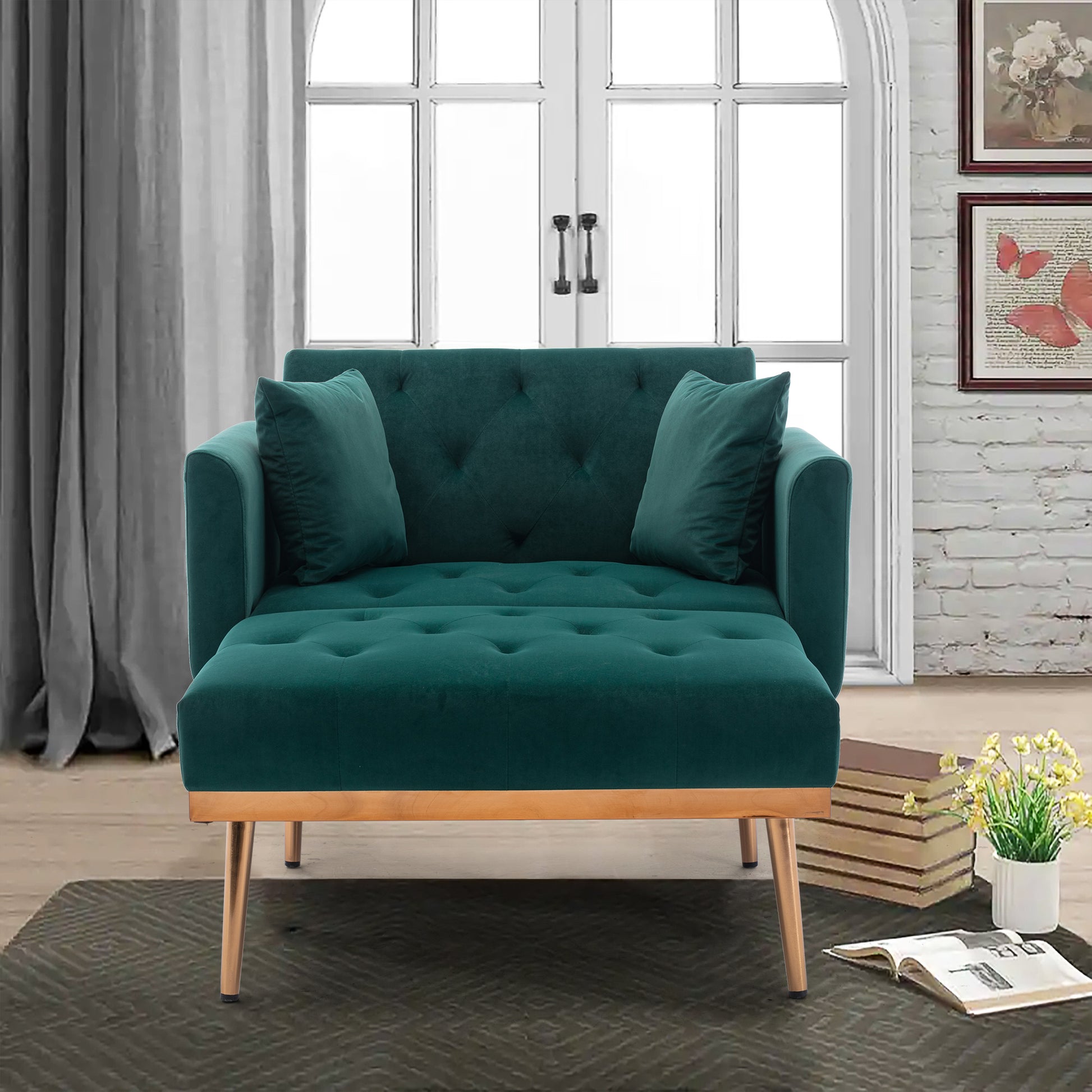 Coolmore Fashionable And Classic Style Chaise Lounge Chair Accent Chair For Living Room, Bedroom Green Velvet Green Foam Velvet