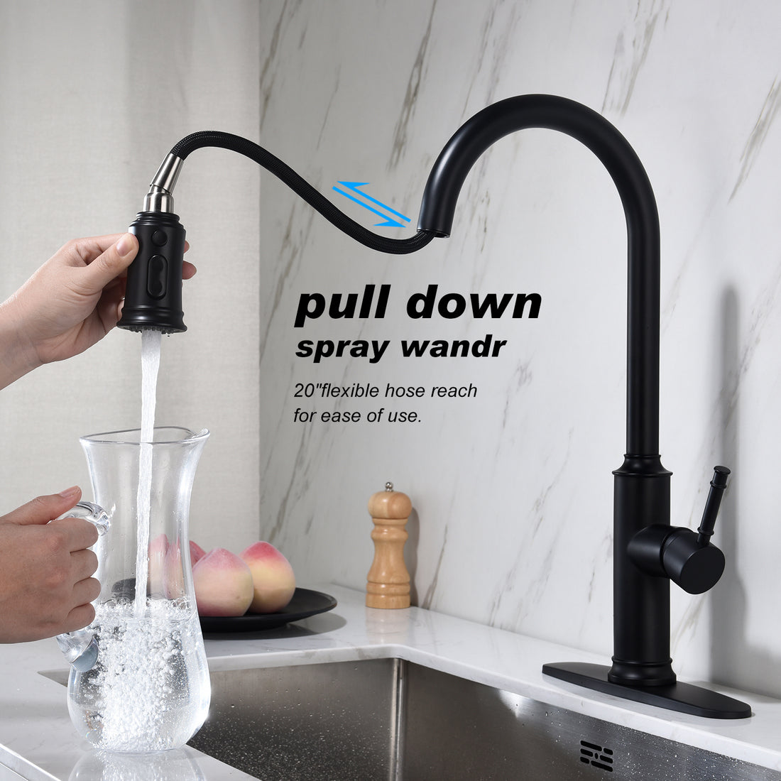 Kitchen Faucet With Pull Out Spraye Matte Black Stainless Steel