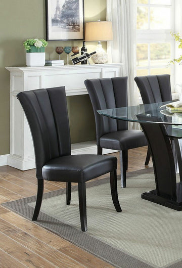 Black Faux Leather Upholstered Lines Back Set Of 2Pc Chairs Dining Room Wide Flair Back Chair Black Dining Room Modern Dining Chairs Ladder Back Rubber Wood