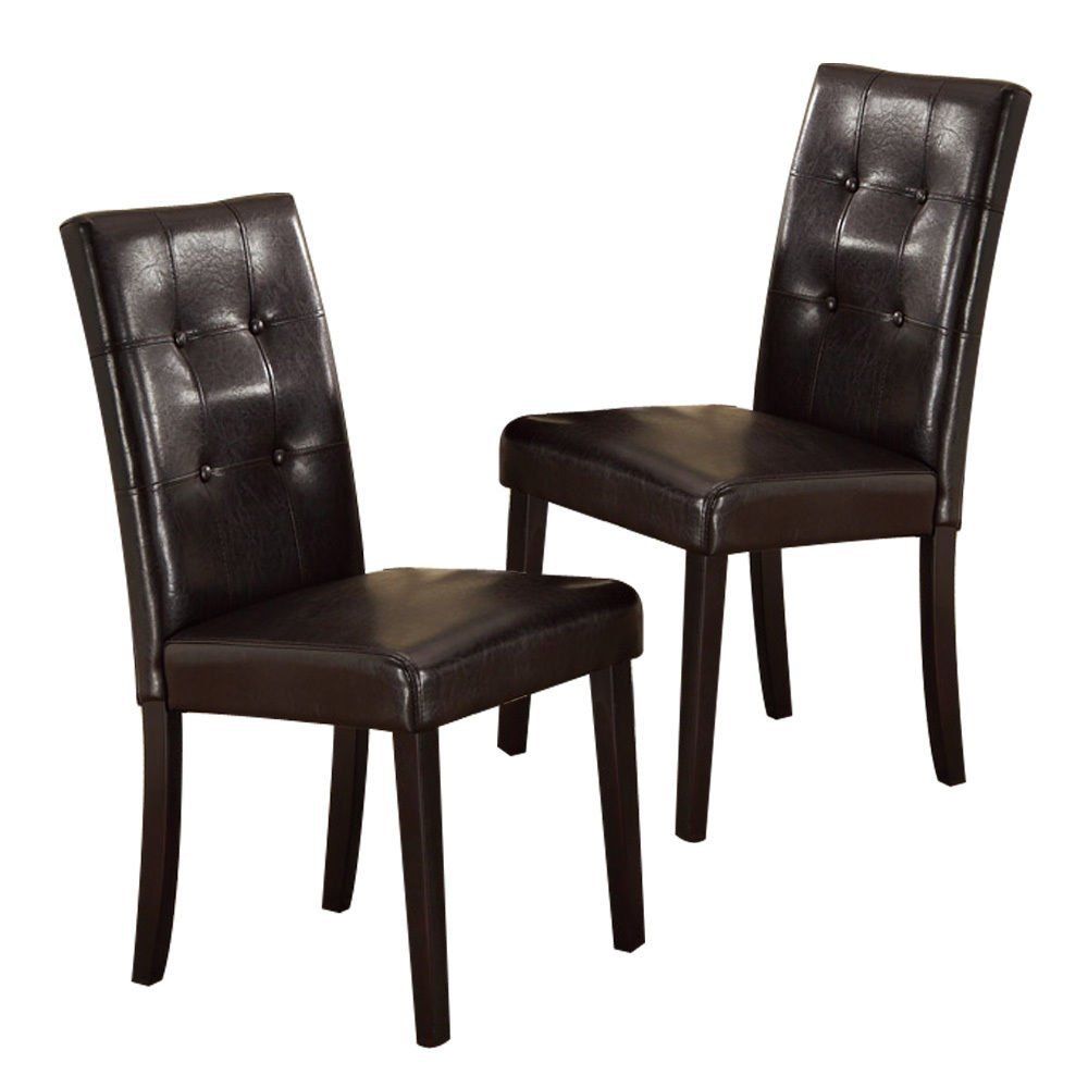 Set Of 2Pc Chairs Breakfast Dining Dark Brown Pu Faux Leather Tufted Upholstered Chair Rubberwood Dark Brown Brown Dining Room Modern Dining Chairs Rubberwood Tufted Back Mdf