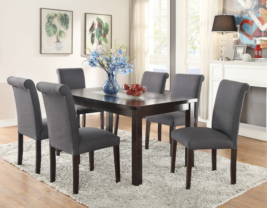 Contemporary Dining Table Blue Grey Polyfiber Upholstery 6X Side Chairs Cushion Seats 7Pc Dining Set Dining Room Furniture Upholstered Chair Wood Blue Grey Seats 6 Wood Dining Room 60 Inches Contemporary,Modern,Transitional Birch 4 Leg Rectangular Dining