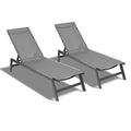 Outdoor 2 Pcs Set Chaise Lounge Chairs,Five Position Adjustable Aluminum Recliner,All Weather For Patio,Beach,Yard, Pool Grey Frame Dark Grey Fabric Gray Metal