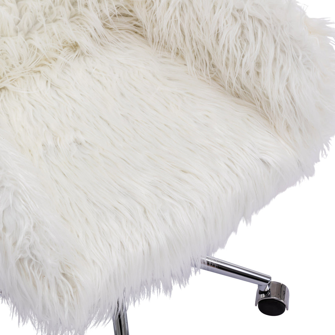 Hengming Modern Faux Fur Home Office Chair, Fluffy Chair For Girls, Makeup Vanity Chair White Faux Fur