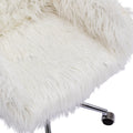 Hengming Modern Faux Fur Home Office Chair, Fluffy Chair For Girls, Makeup Vanity Chair White Faux Fur