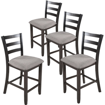 Set Of 4 Wooden Counter Height Dining Chair With Padded Chairs, Espresso Espresso Solid Wood