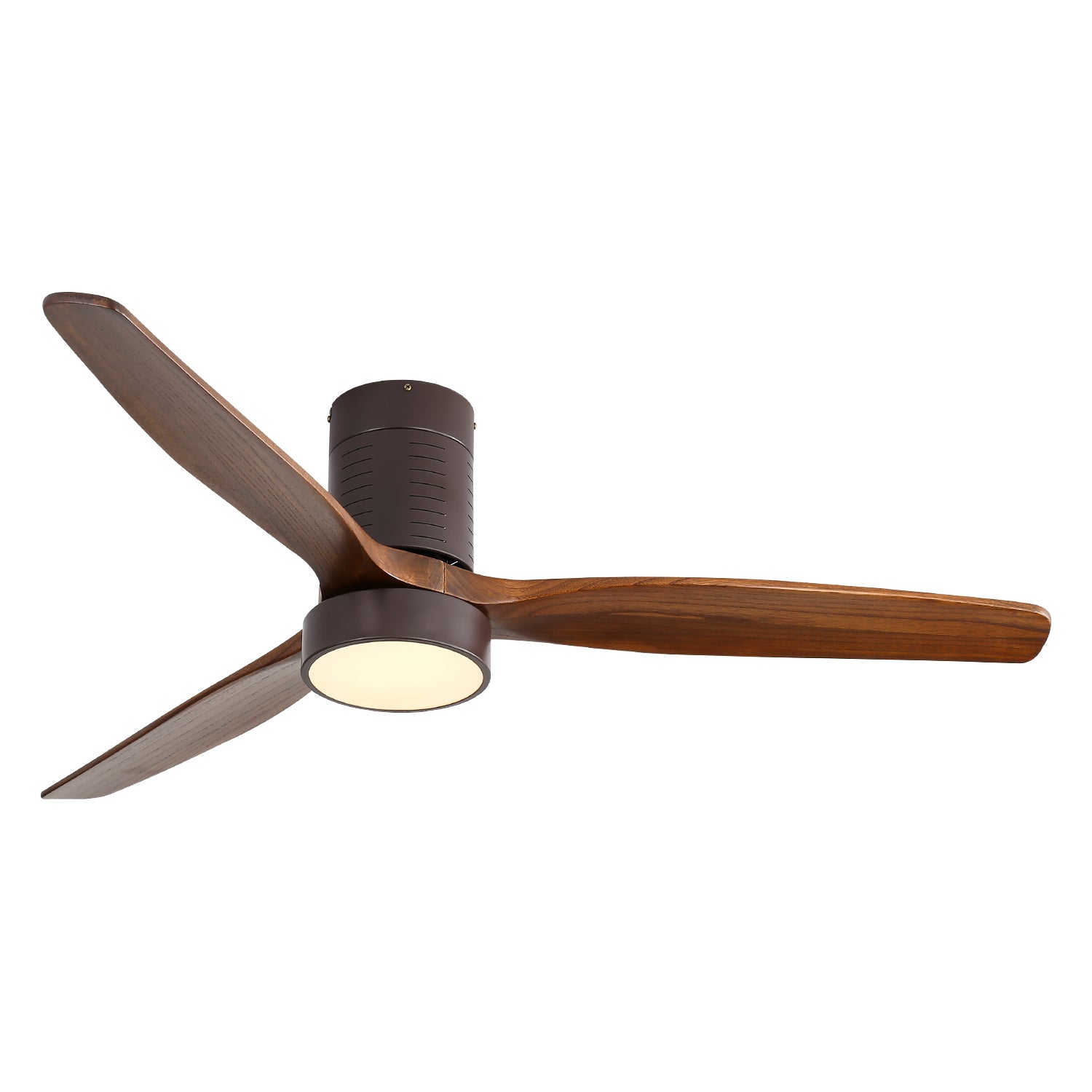 52 Inch Indoor Flush Mount Ceiling Fan With Led Light And Remote Control Coffee Metal & Wood