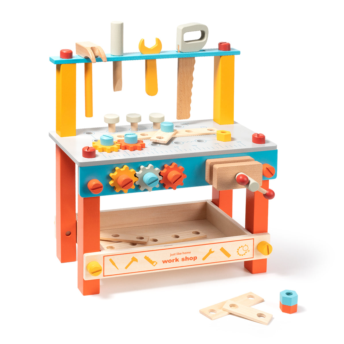 Wooden Tool Workbench Toy for Kids,Great Gifts for orange-solid wood