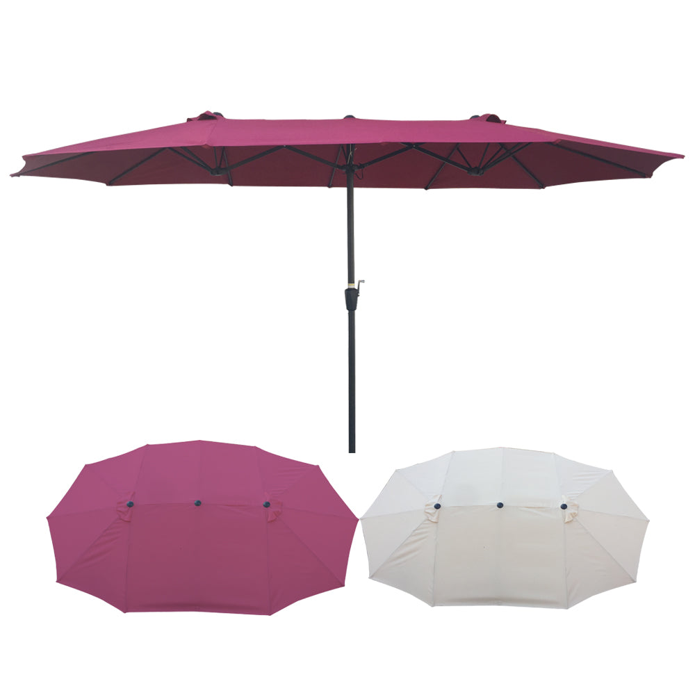 15Ftx9FtDouble Sided Patio Umbrella Outdoor Market burgundy-metal