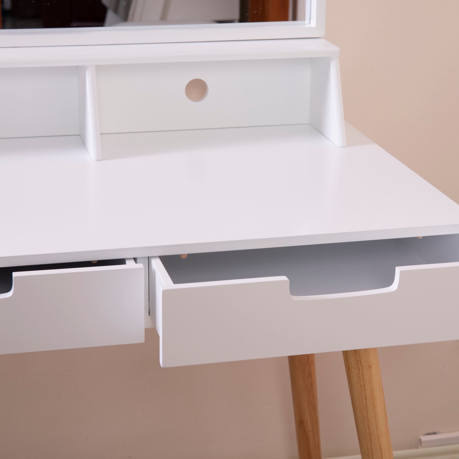 Wooden Mirror Vanity Desk Makeup Table,White White Mdf