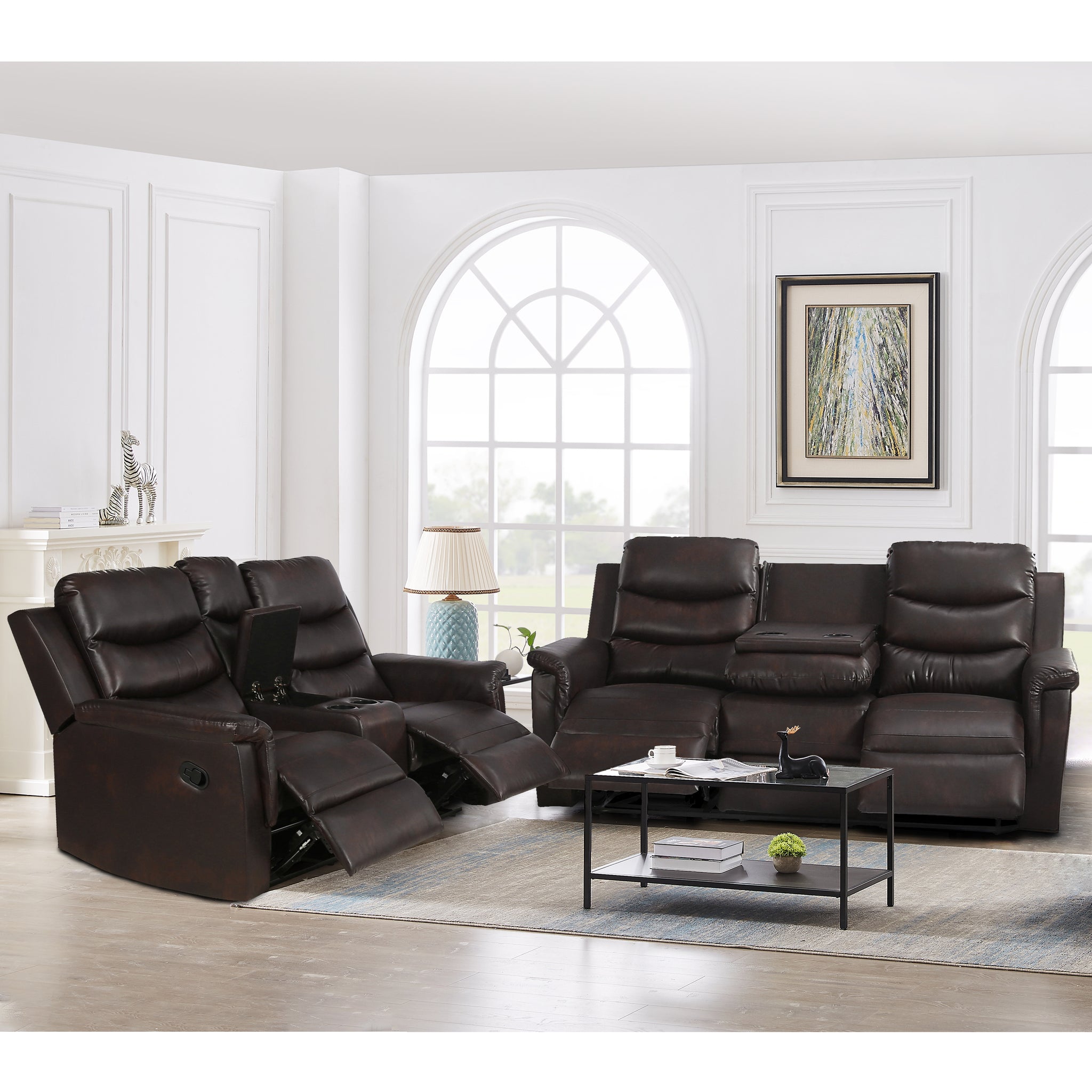 2 Piece Manual Recliner Living Room Set Grey Brown Pu K2553S00006 W223S00408 Brown Pu 5 Seat