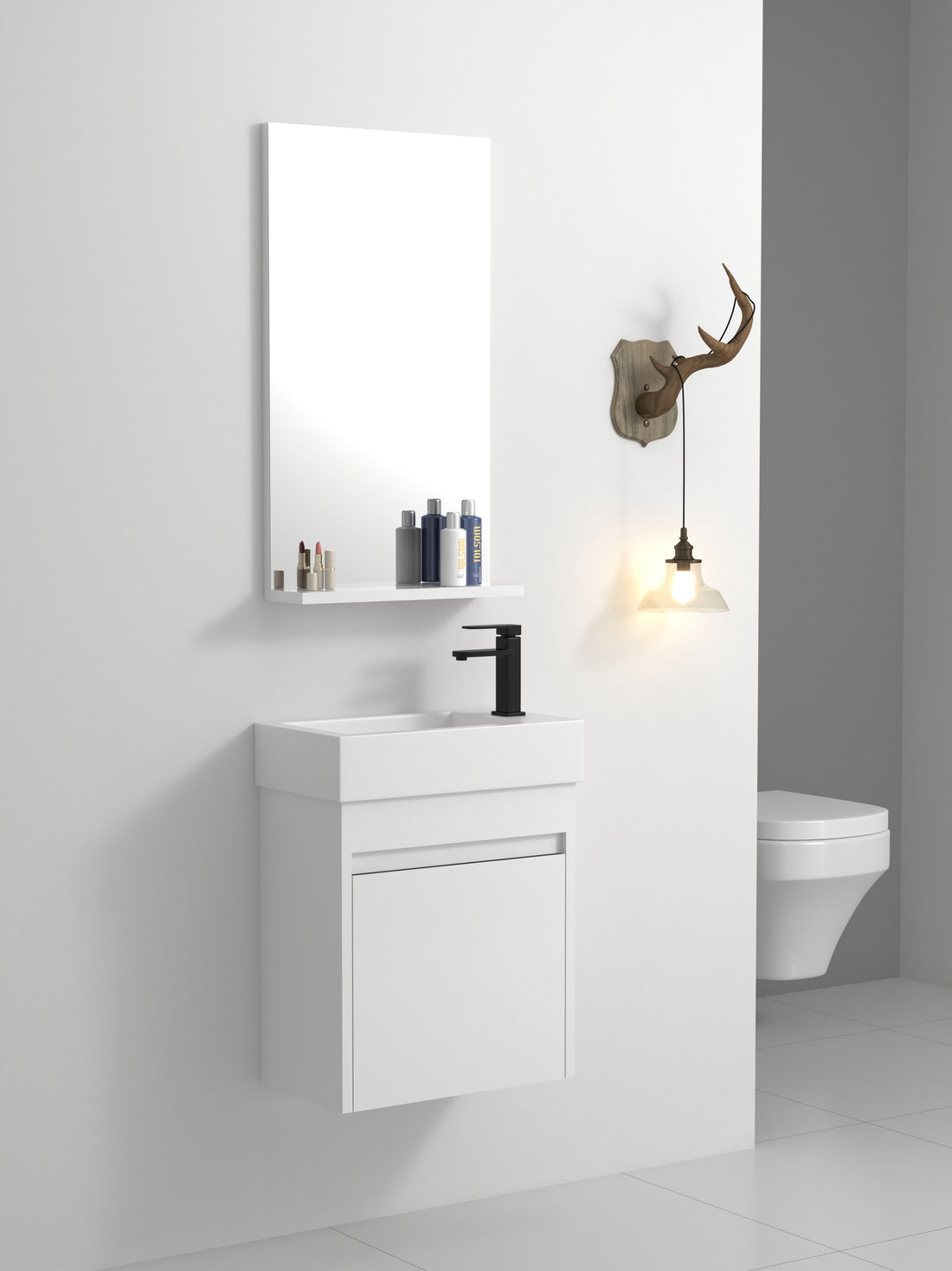 18'' Floating Wall Mounted Bathroom Vanity With White Resin Sink & Soft Close Cabinet Door White Straight Grain 1 Soft Close Doors Bathroom Wall Mounted Modern Plywood Plywood