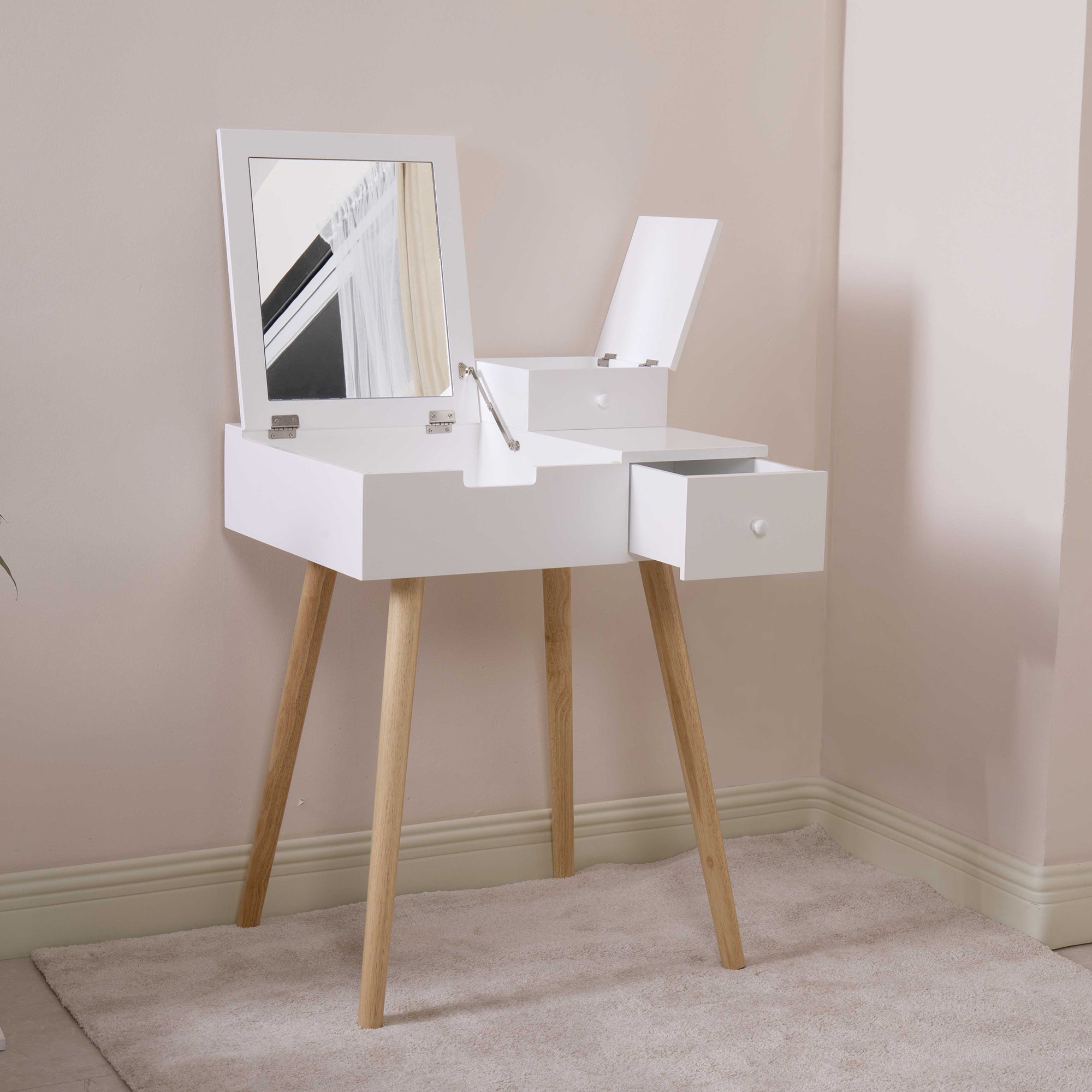 Wooden Vanity Desk Flip Top Dressing Mirror Writing Table Computer Desk,White White Mdf