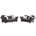 3 Piece Living Room Sofa Set, Including 3 Seater Sofa, Loveseat And Sofa Chair, With Button And Copper Nail On Arms And Back, Five White Villose Pillow, Grey. Grey Velvet