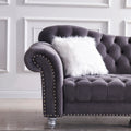 3 Piece Living Room Sofa Set, Including 3 Seater Sofa, Loveseat And Sofa Chair, With Button And Copper Nail On Arms And Back, Five White Villose Pillow, Grey. Grey Velvet