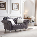 3 Piece Living Room Sofa Set, Including 3 Seater Sofa, Loveseat And Sofa Chair, With Button And Copper Nail On Arms And Back, Five White Villose Pillow, Grey. Grey Velvet