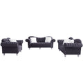 3 Piece Living Room Sofa Set, Including 3 Seater Sofa, Loveseat And Sofa Chair, With Button And Copper Nail On Arms And Back, Five White Villose Pillow, Grey. Grey Velvet