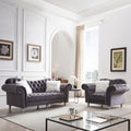 3 Piece Living Room Sofa Set, Including 3 Seater Sofa, Loveseat And Sofa Chair, With Button And Copper Nail On Arms And Back, Five White Villose Pillow, Grey. Grey Velvet