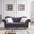 3 Piece Living Room Sofa Set, Including 3 Seater Sofa, Loveseat And Sofa Chair, With Button And Copper Nail On Arms And Back, Five White Villose Pillow, Grey. Grey Velvet