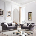 3 Piece Living Room Sofa Set, Including 3 Seater Sofa, Loveseat And Sofa Chair, With Button And Copper Nail On Arms And Back, Five White Villose Pillow, Grey. Grey Velvet