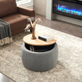 Round Storage Ottoman, 2 In 1 Function, Work As End Table And Ottoman, Dark Grey 25.5