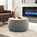 Round Storage Ottoman, 2 In 1 Function, Work As End Table And Ottoman, Dark Grey 25.5