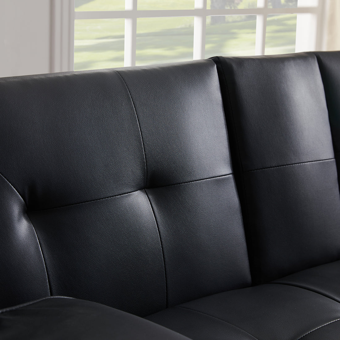 Black Faux Leather Loveseat Sofa Bed With Cup Holdersconvertible Folding Sleeper Couch Bed . Black Wood Tufted Back Armless Foam Pu 2 Seat