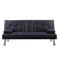 Black Faux Leather Loveseat Sofa Bed With Cup Holdersconvertible Folding Sleeper Couch Bed . Black Wood Tufted Back Armless Foam Pu 2 Seat