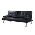 Black Faux Leather Loveseat Sofa Bed With Cup Holdersconvertible Folding Sleeper Couch Bed . Black Wood Tufted Back Armless Foam Pu 2 Seat