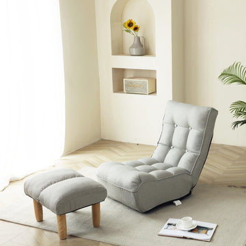 Lazy Sofa Balcony Leisure Chair Bedroom Sofa Chair Foldable Reclining Chair Leisure Single Sofa Functional Chair Cement Grey Linen Linen