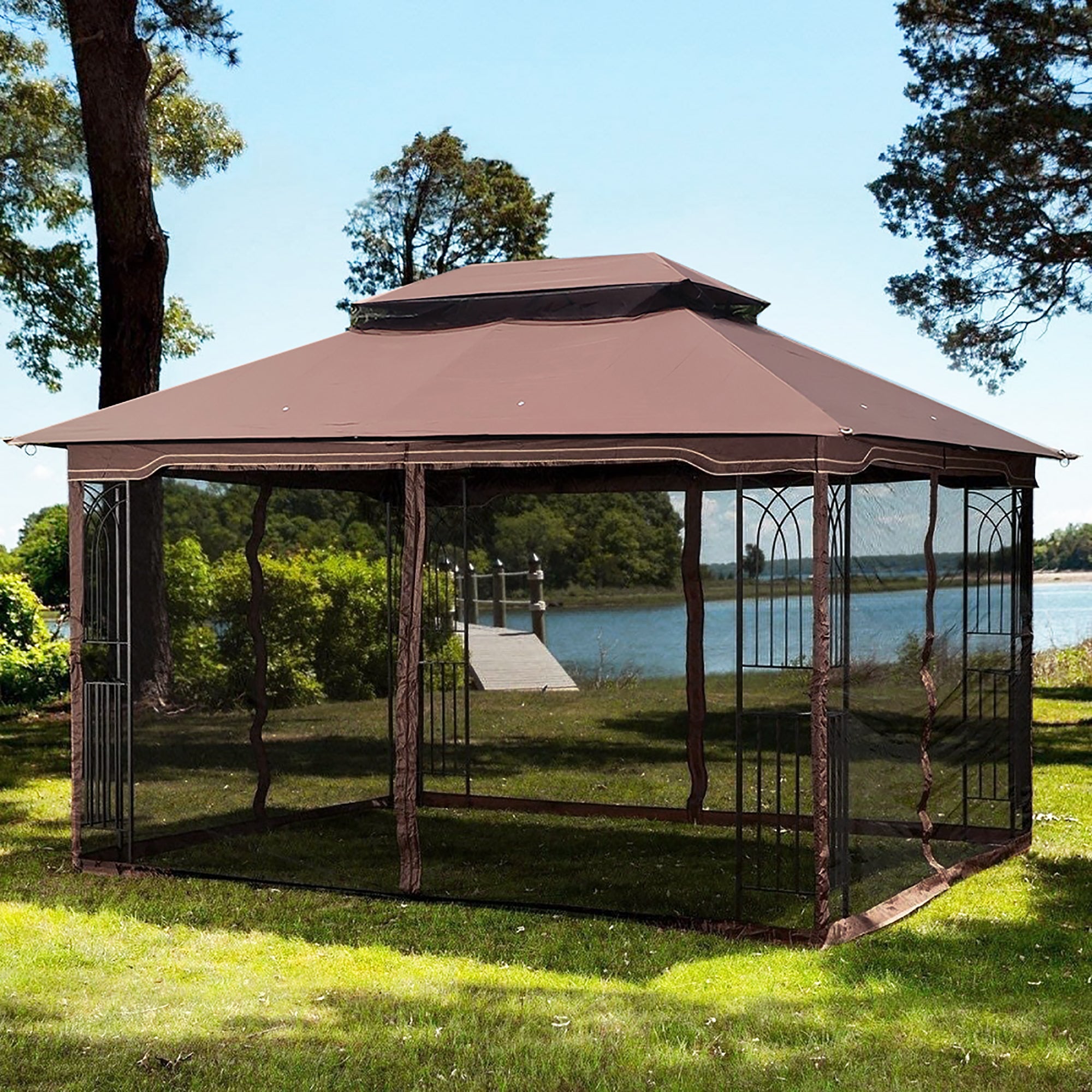13x10 Outdoor Patio Gazebo Canopy Tent With Ventilated brown-metal