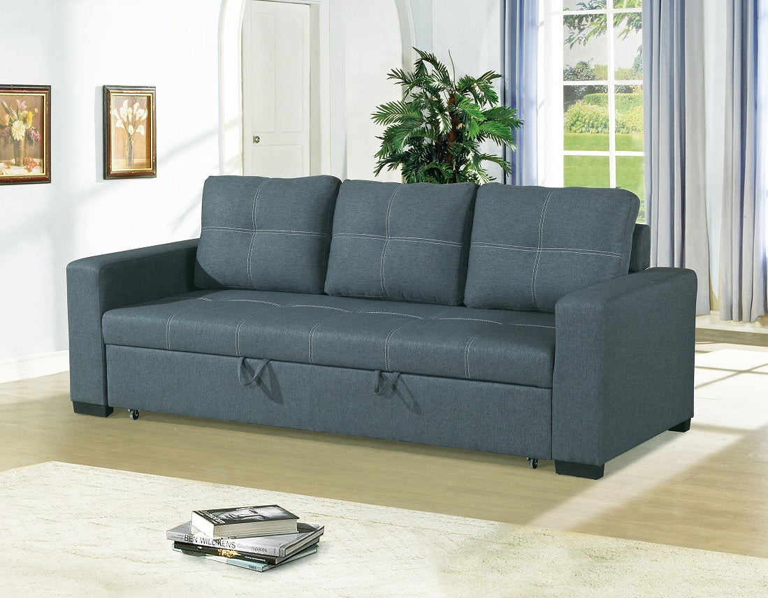 Sofa W Pull Out Bed Convertible Sofa In Blue Grey Polyfiber Hs00 F6532 Blue Grey Wood Primary Living Space Tufted Back Modern,Transitional Pine Square Arms Plywood 2 Seat
