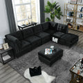 L Shape Modular Sectional Sofa,Diy Combination,Includes Three Single Chair ,Two Corner And Two Ottoman,Black Velvet. Black Foam Velvet