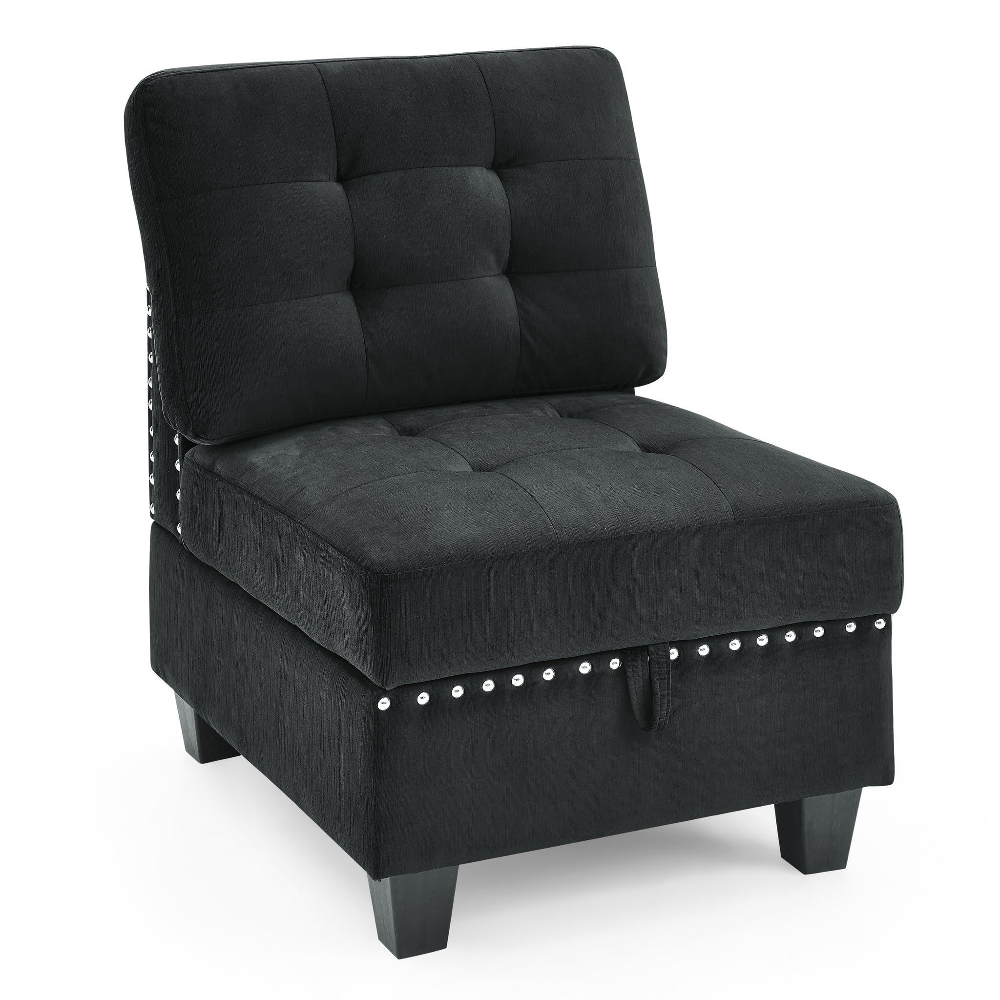 Single Chair For Modular Sectional,Black Velvet 26.5"X31.5"X36" Black Velvet