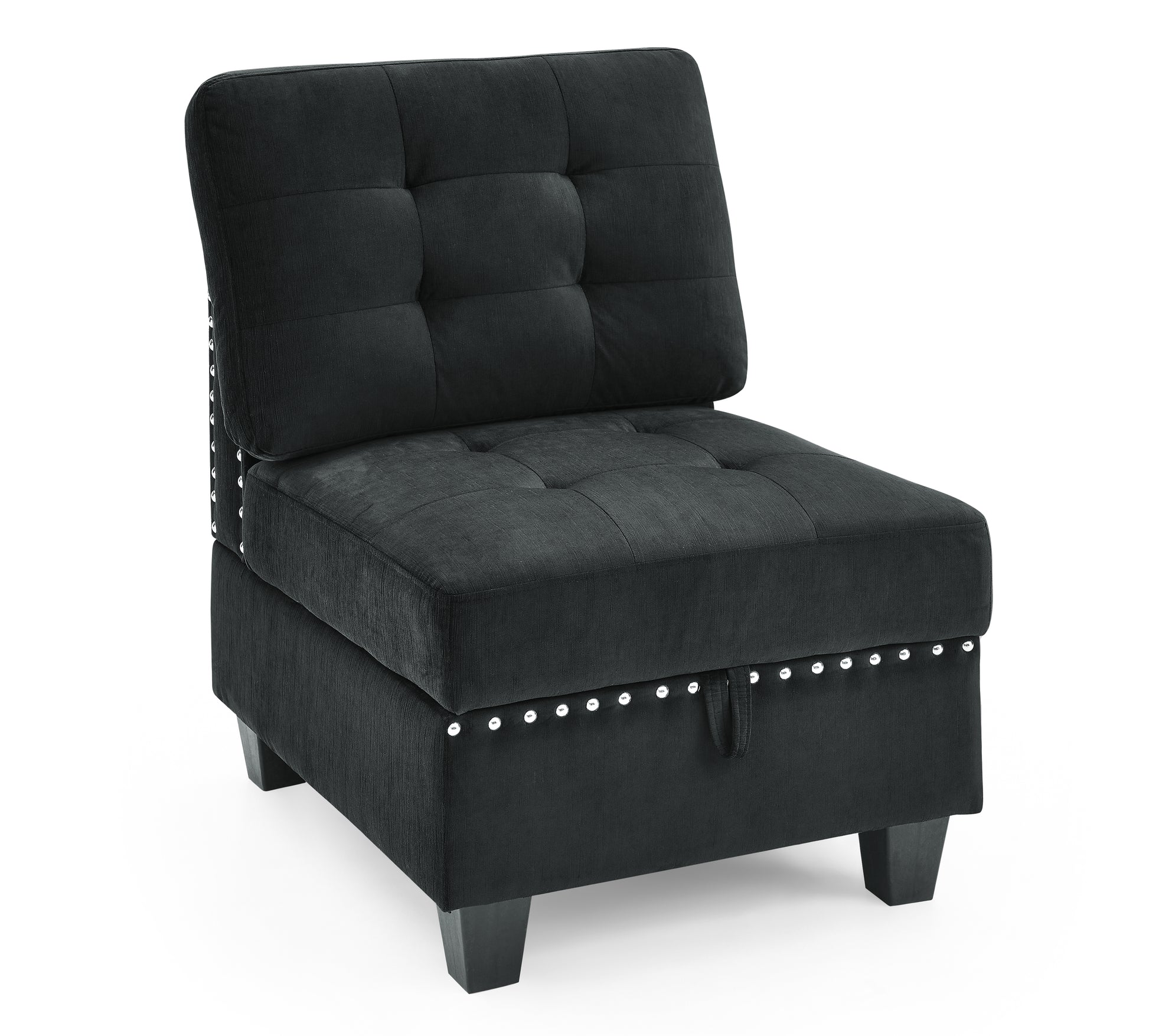 Single Chair For Modular Sectional,Black Velvet 26.5"X31.5"X36" Black Velvet