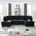 U Shape Modular Sectional Sofa,Diy Combination,Includes Two Single Chair ,Two Corner And Two Ottoman,Black Velvet. Black Polyester