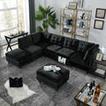 L Shape Modular Sectional Sofa,Diy Combination,Includes Three Single Chair ,Two Corner And Two Ottoman,Black Velvet. Black Foam Velvet