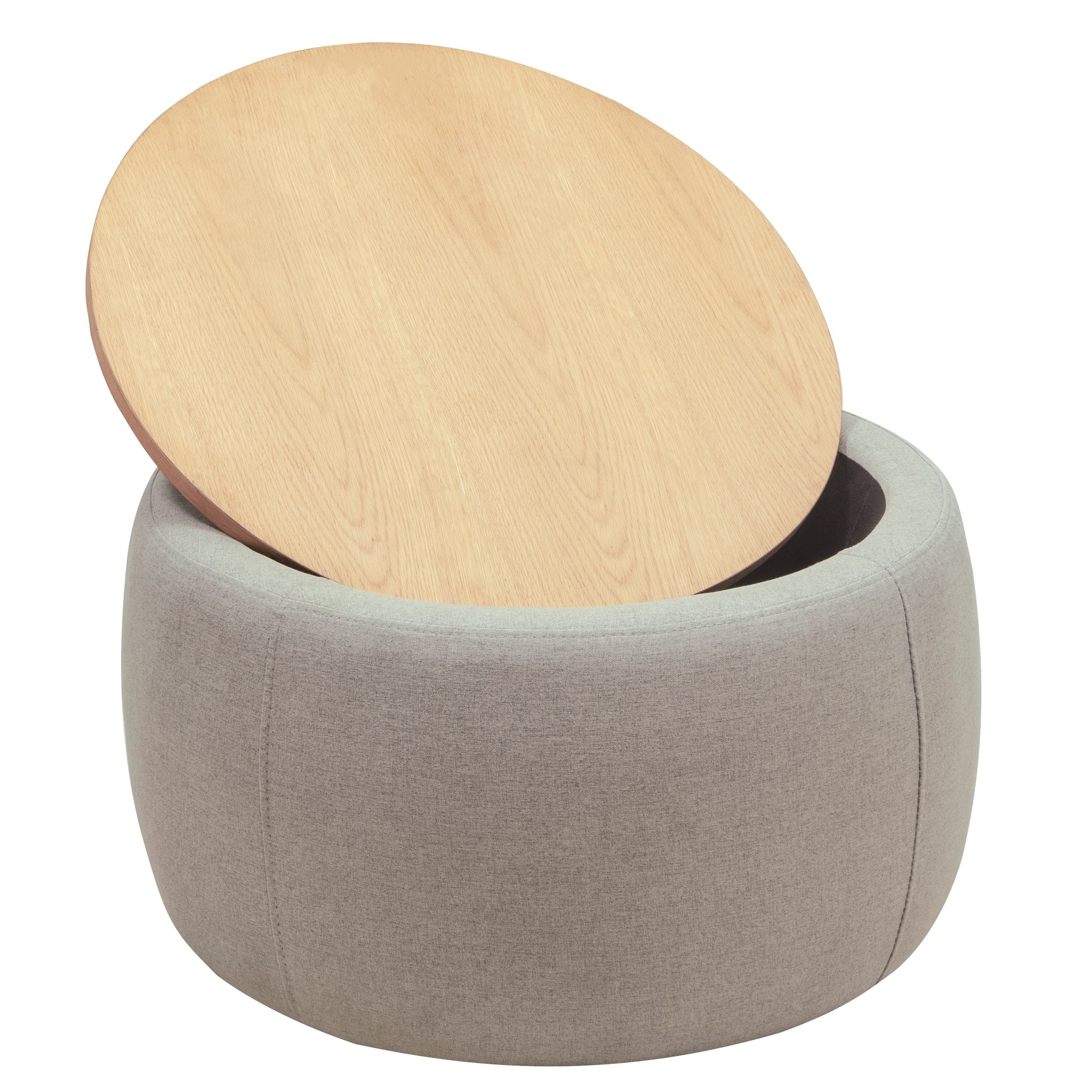 Round Storage Ottoman, 2 In 1 Function, Work As End Table And Ottoman, Grey 25.5"X25.5"X14.5" Light Grey Mdf