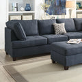 2Pc Sectional Sofa Set Reversible Chaise Sofa Dark Blue Dorris Fabric Living Room Furniture Couch Dark Blue Wood Primary Living Space Cushion Back Contemporary,Modern L Shaped Pillow Top Arms Particle Board 5 Seat