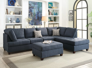 2Pc Sectional Sofa Set Reversible Chaise Sofa Dark Blue Dorris Fabric Living Room Furniture Couch Dark Blue Wood Primary Living Space Cushion Back Contemporary,Modern L Shaped Pillow Top Arms Particle Board 5 Seat