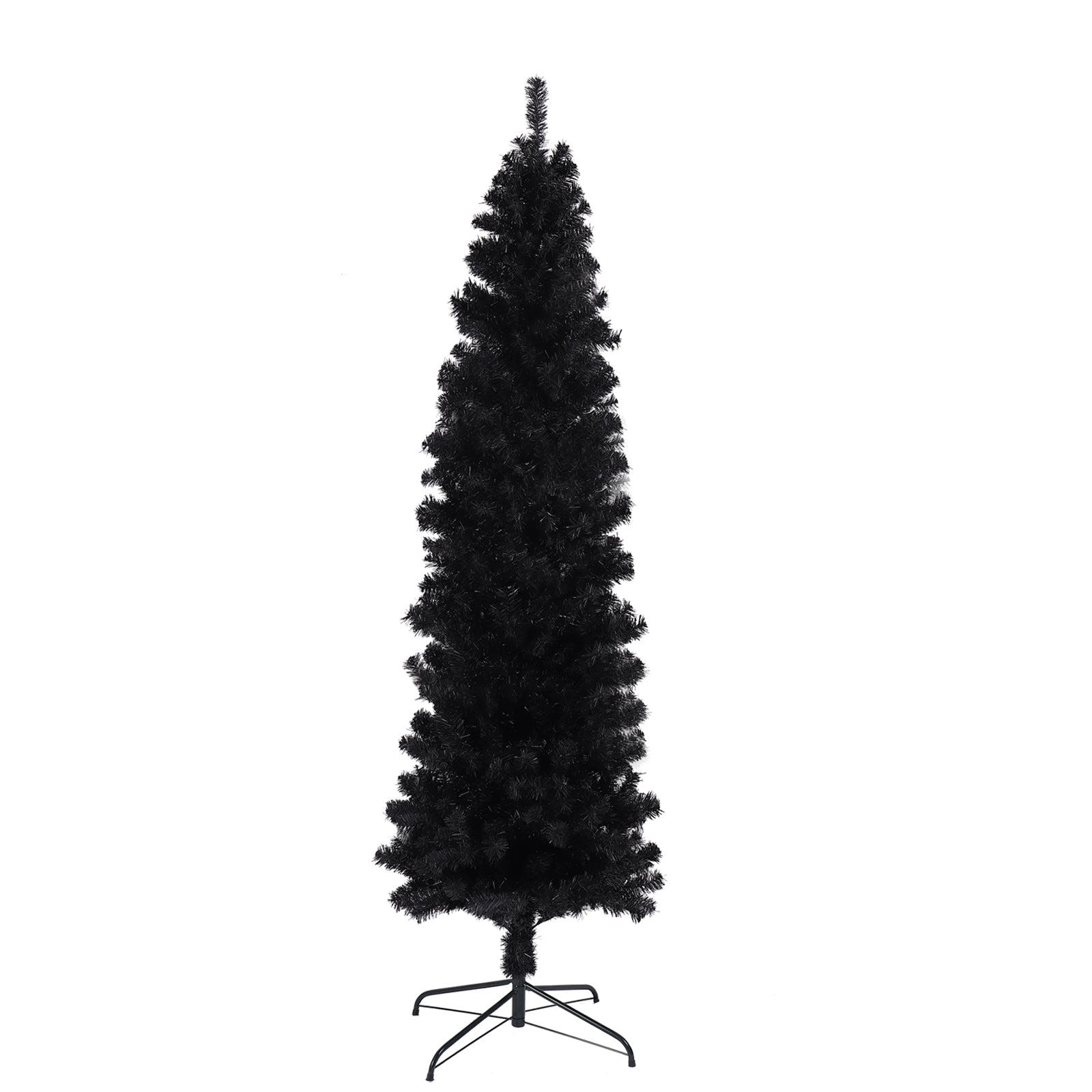 7.5Ft Black Slim Artificial Christmas Tree Includes Foldable Metal Stand Black Polyester