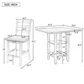 5 Piece Wooden Counter Height Dining Set With Padded Chairs And Storage Shelving Gray Gray Solid Wood