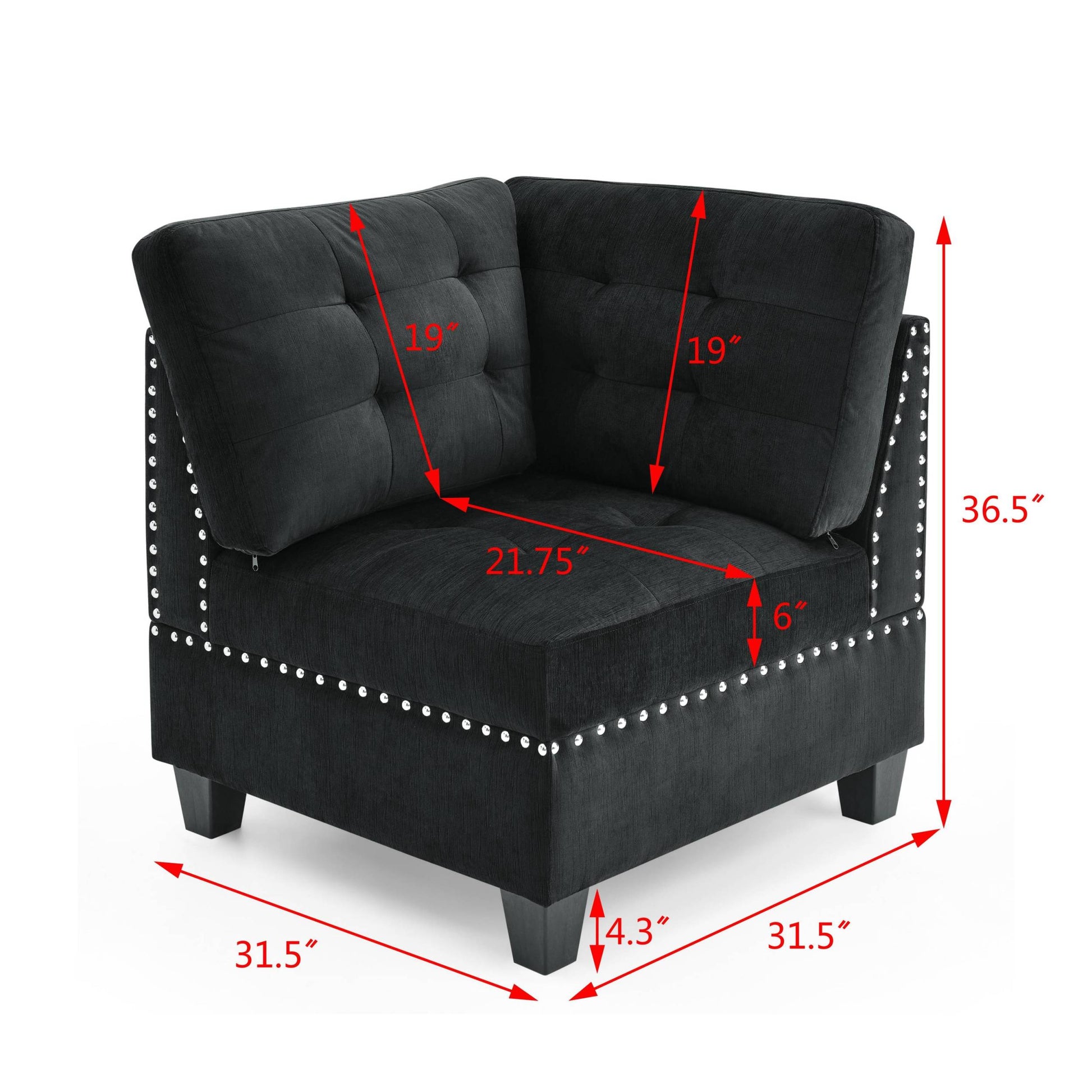 L Shape Modular Sectional Sofa,Diy Combination,Includes Three Single Chair And Three Corner ,Black Velvet. Black Foam Velvet