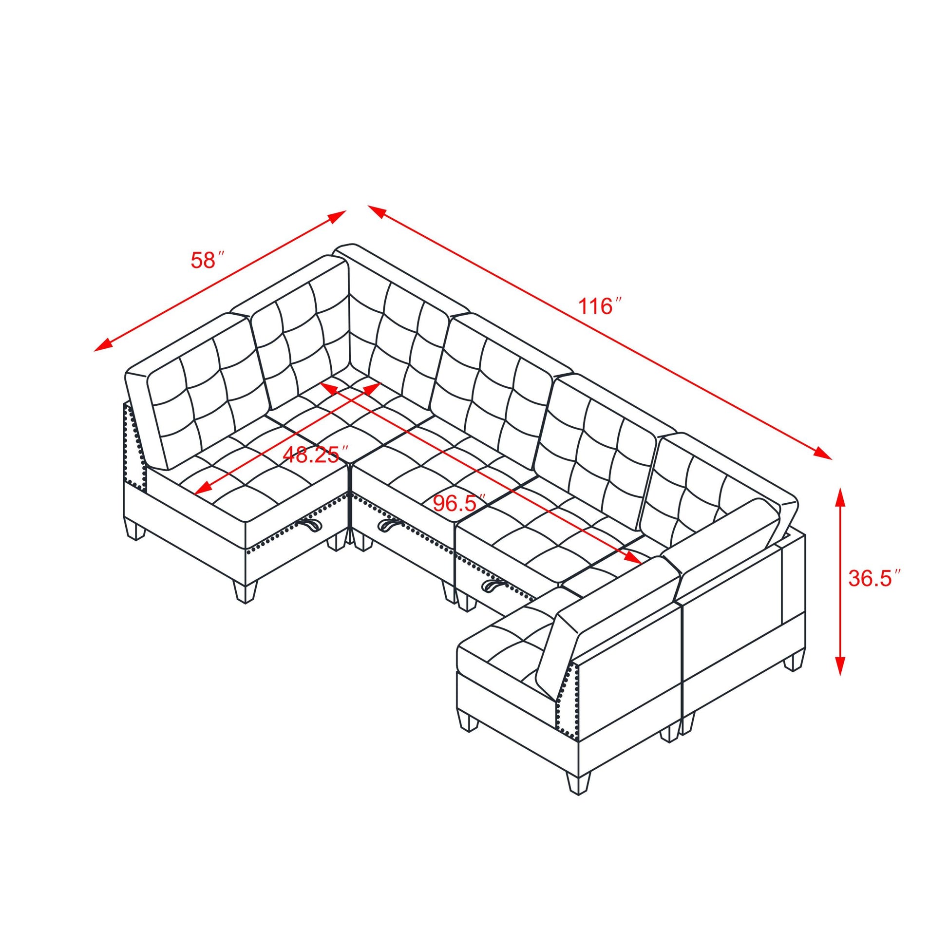 U Shape Modular Sectional Sofa,Diy Combination,Includes Four Single Chair And Two Corner,Grey Chenille Grey Chenille