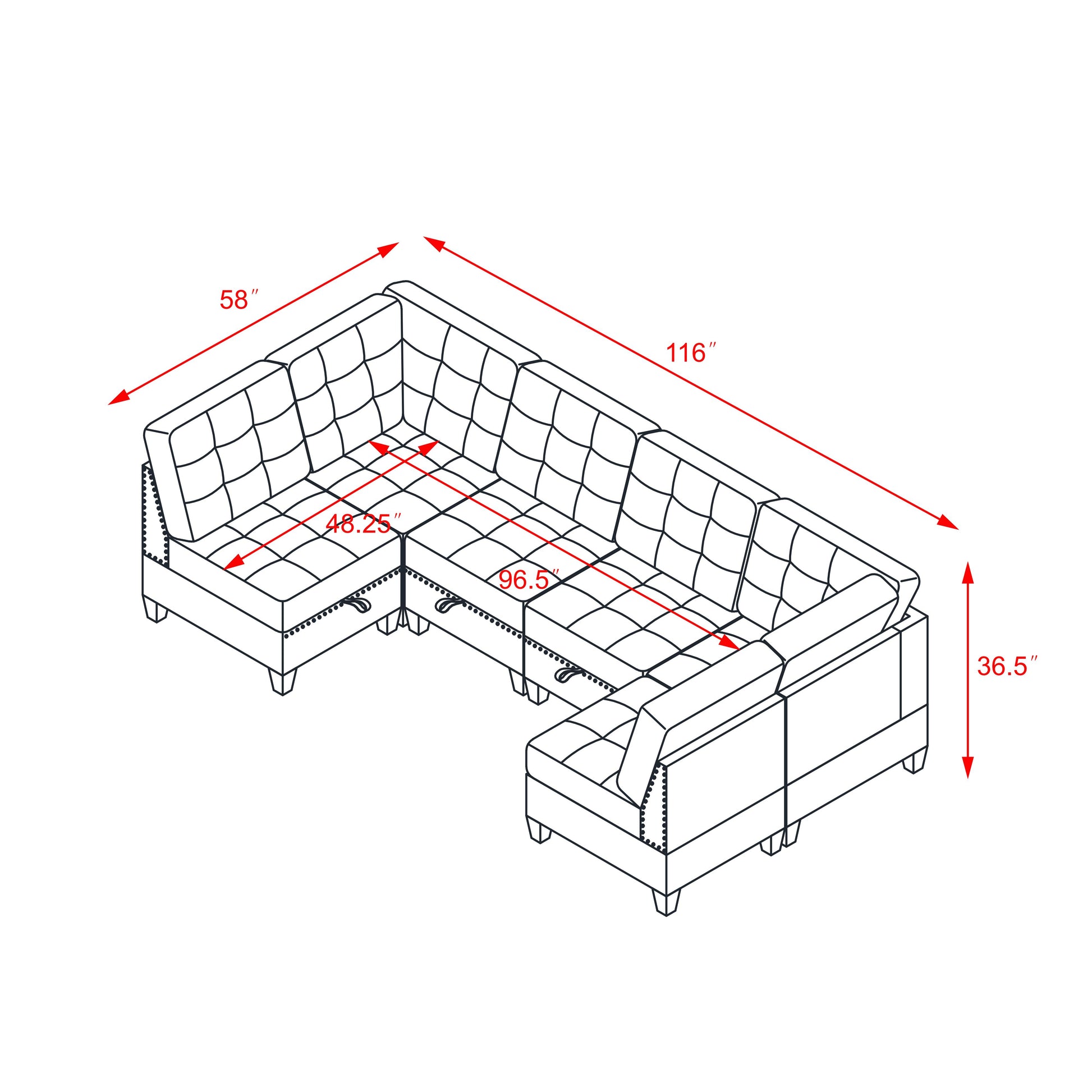 U Shape Modular Sectional Sofa,Diy Combination,Includes Four Single Chair And Two Corner,Ivory Chenille Ivory Chenille