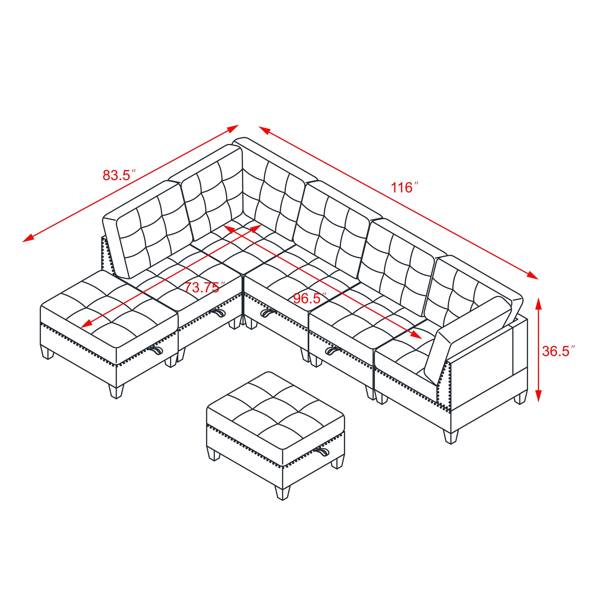 L Shape Modular Sectional Sofa,Diy Combination,Includes Three Single Chair ,Two Corner And Two Ottoman,Navy Blue Navy Blue Foam Chenille