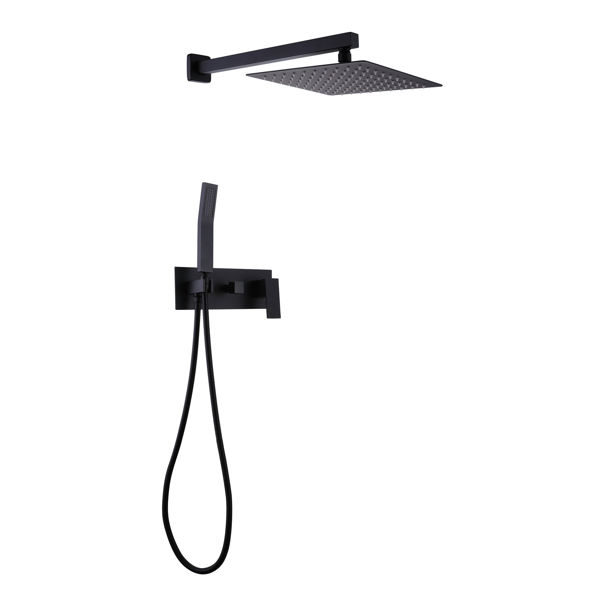 Trustmade 12 Inches Matte Black Shower System Bathroom Luxury Rain Mixer Shower Combo Set Wall Mounted Rainfall Shower Head System, Rough In Valve Body And Trim Included 2W01 Black Stainless Steel