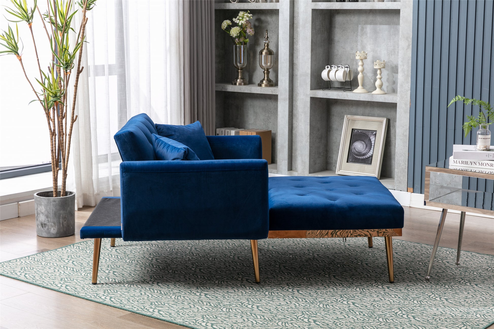 Coolmore Fashionable And Classic Style Chaise Lounge Chair Accent Chair For Living Room, Bedroom Navy Velvet Navy Foam Velvet